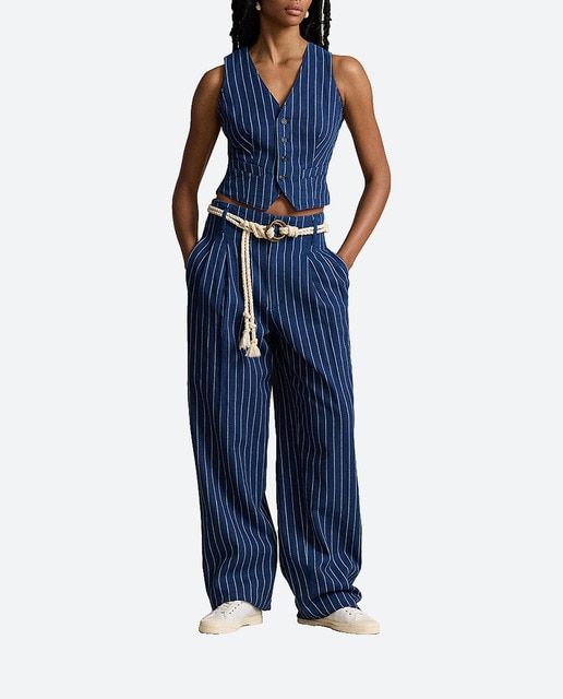 Imagen 0 de Pantalón ancho de mujer con estampado de rayas