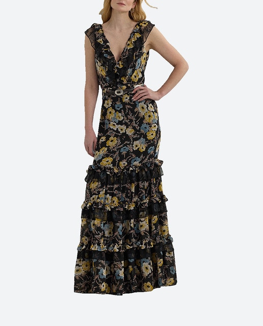 Imagen 0 de Vestido largo con flores y volantes