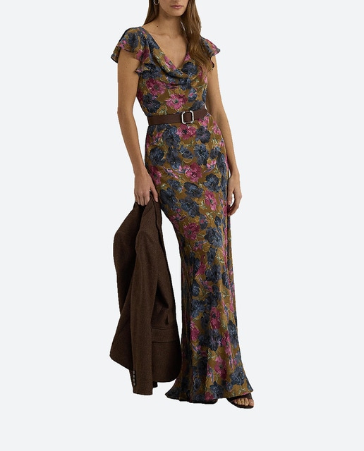 Imagen 0 de Vestido largo de mangas volante con flores