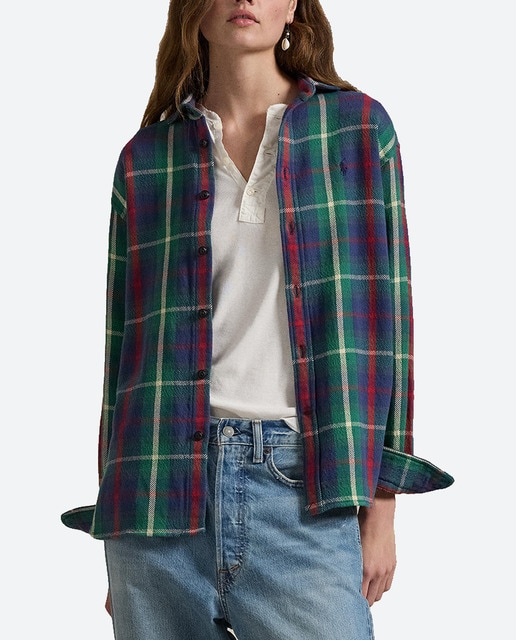 Imagen 0 de Camisa de mujer de algodón con estampado de cuadros