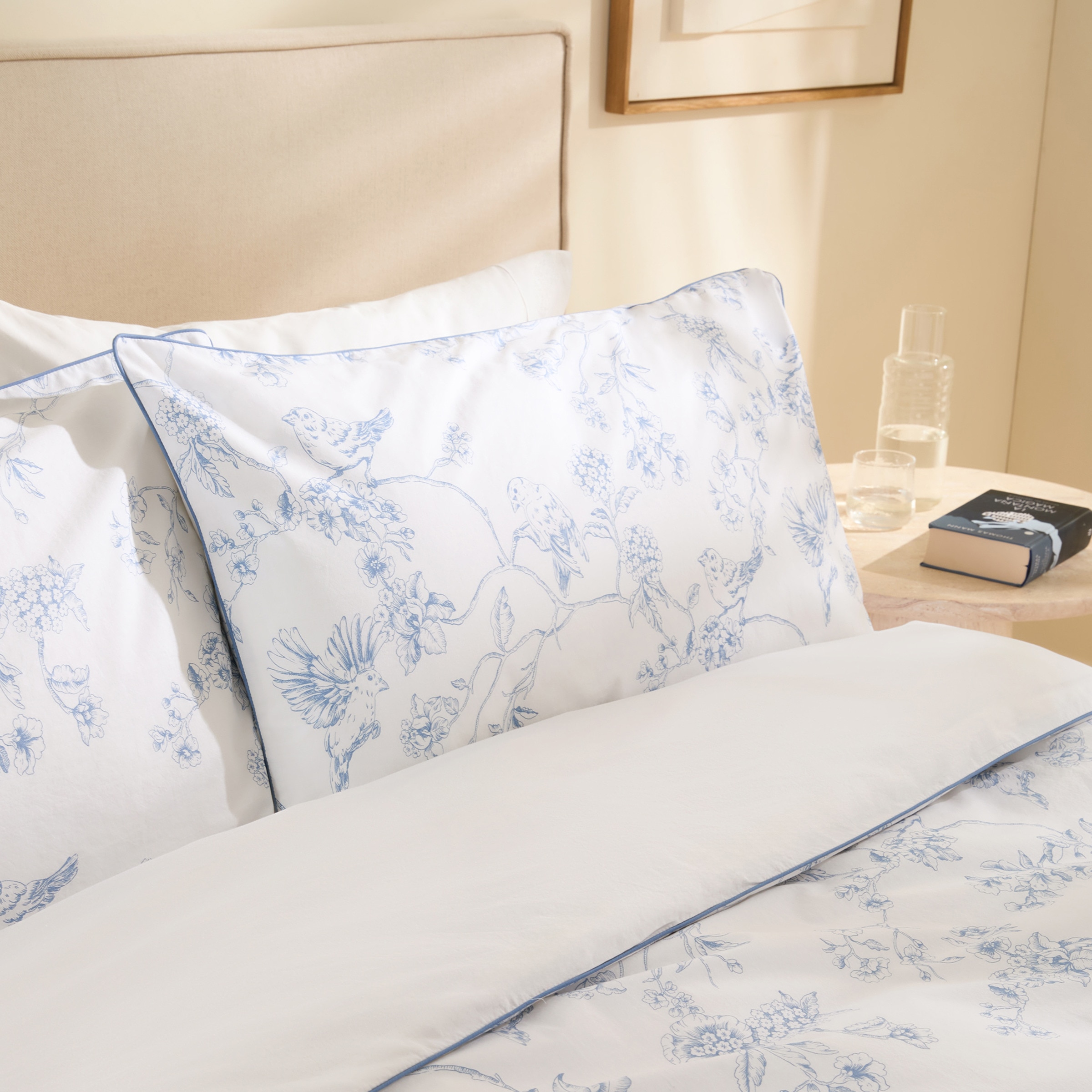 Conjunto de Capa de Edredão de Algodão Birds Azul-3