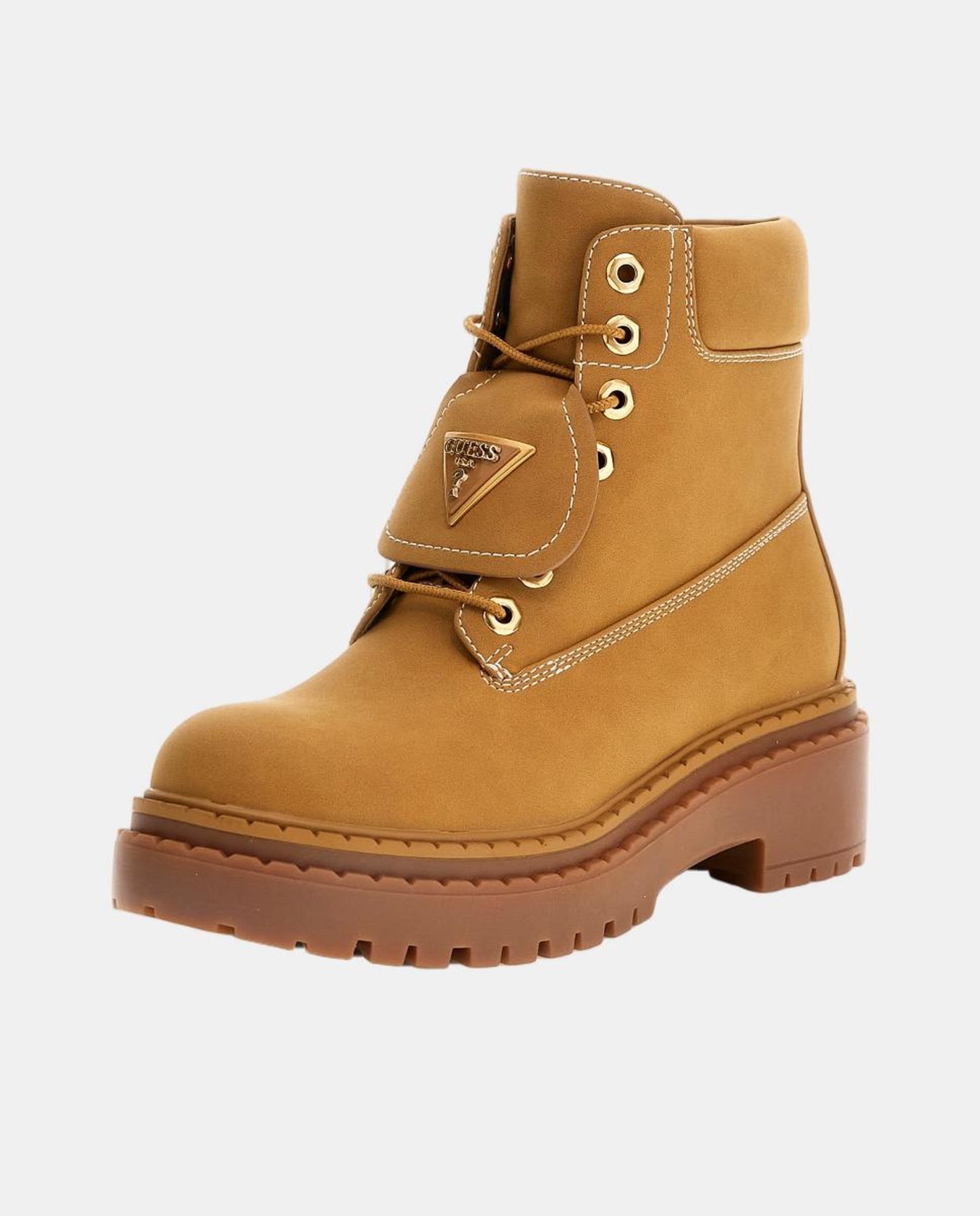 Botas Leavey com Salto Raso e Atacadores Castanho-claro-2