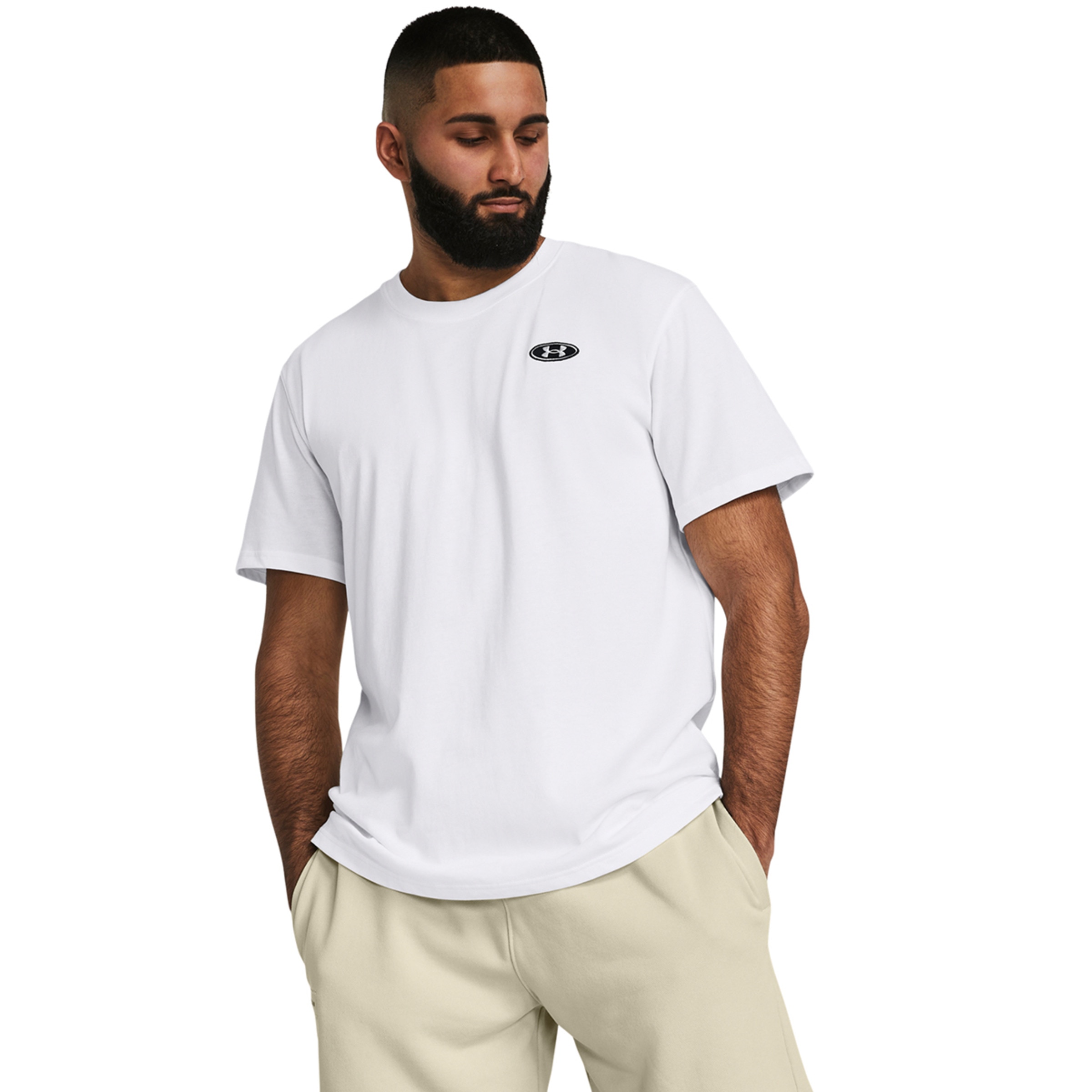 T-shirt Casual de Homem Ua Hw Lc Patch Ss-Blk Branco-1
