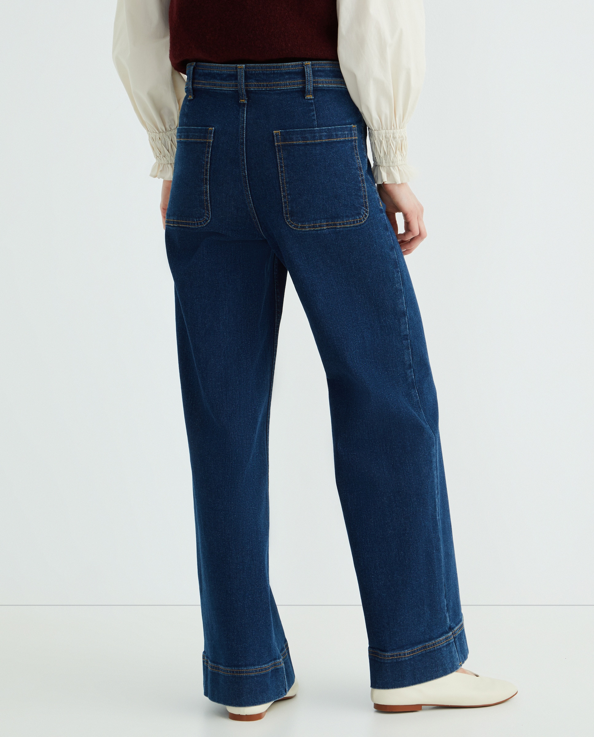 Pantalón denim campana de mujer con bolsillos Azul Suave-3