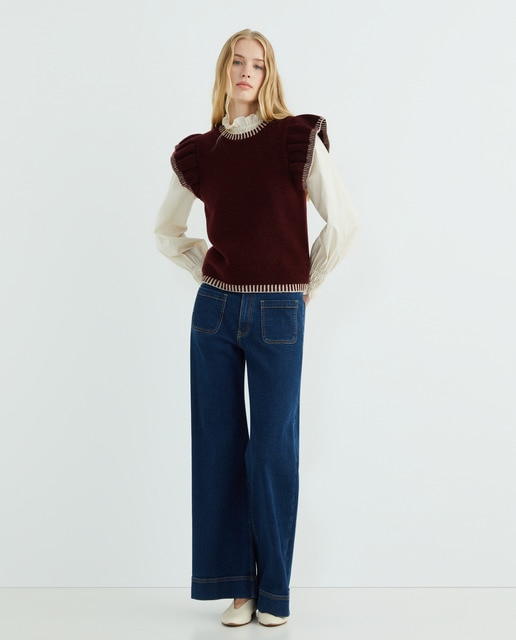 Imagen 0 de Pantalón denim campana de mujer con bolsillos
