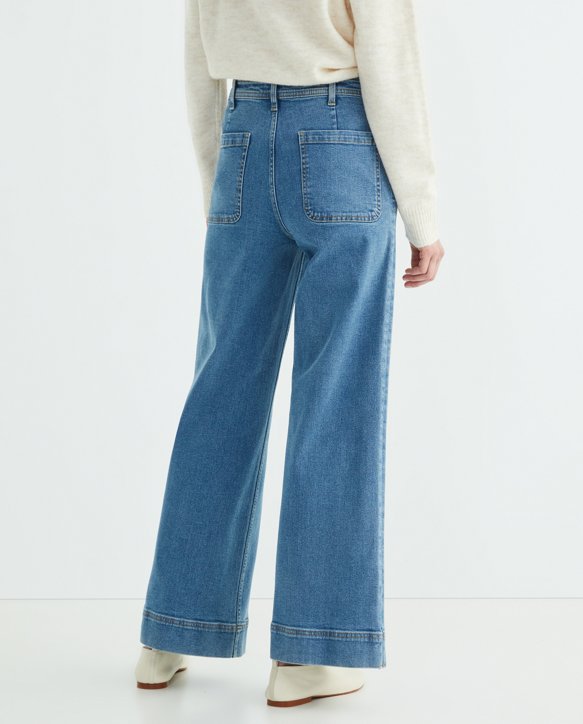 Pantalón denim campana de mujer con bolsillos Azul pálido-3