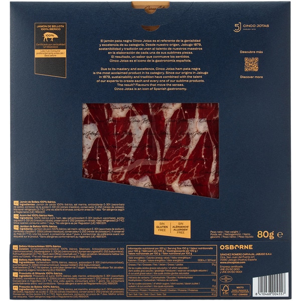 Sliced acorn-fed 100% Iberian ham container 80 g