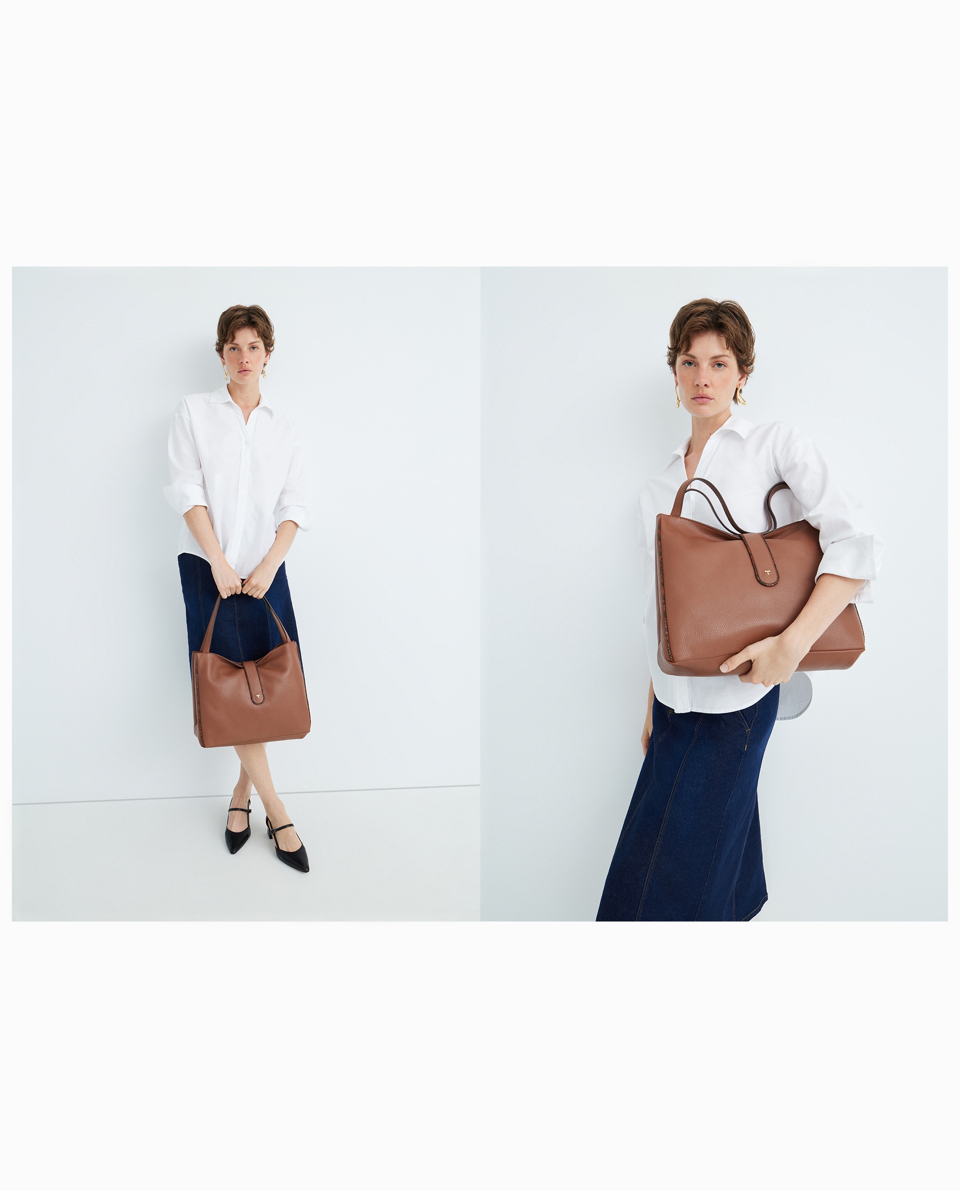 Mala Shopper em Pele com Aba Castanho-4