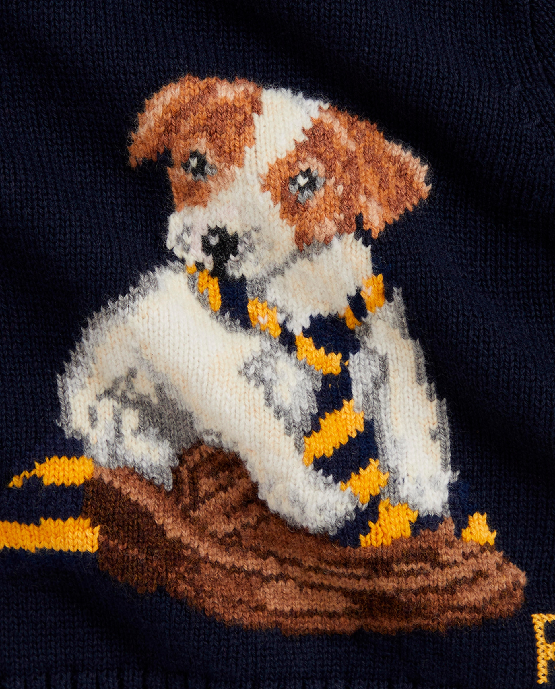 Camisola de Malha de Algodão de Bebé com Cão de Intársia Azul-marinho-3
