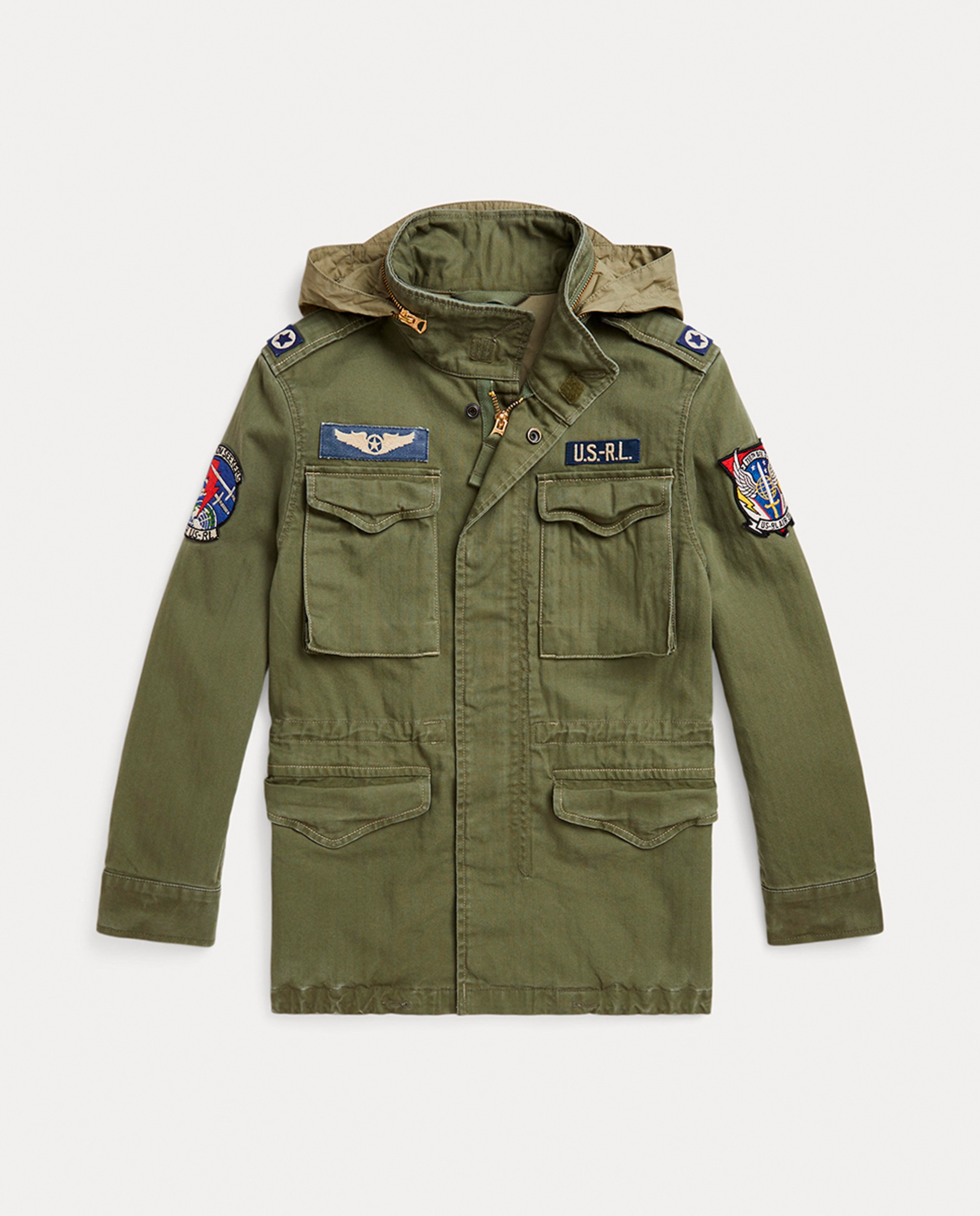 Parka Unissexo com Capuz e Remendos Verde-militar-4