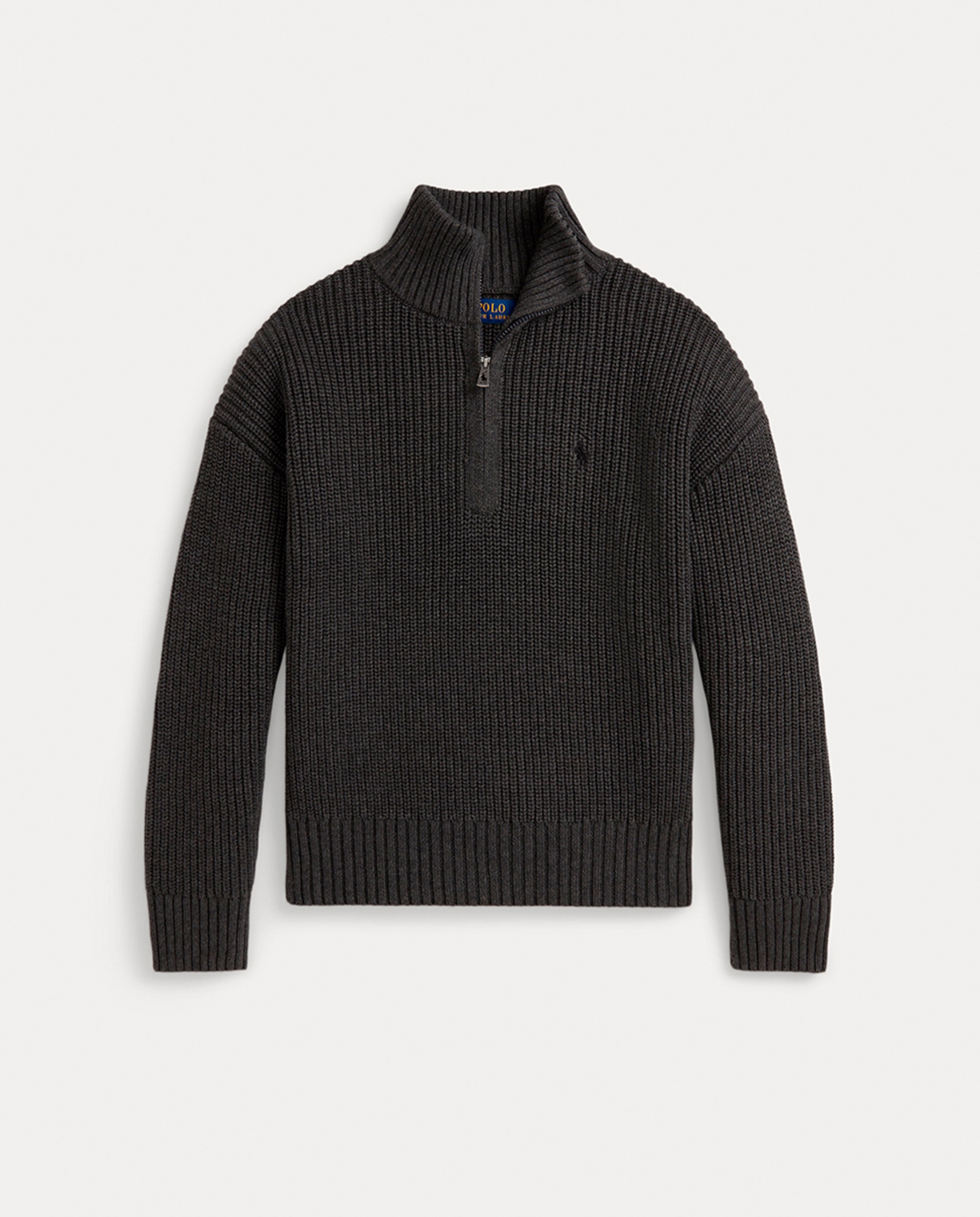 Camisola de Malha de Algodão com Meio Fecho de Correr Cinzento-escuro-1