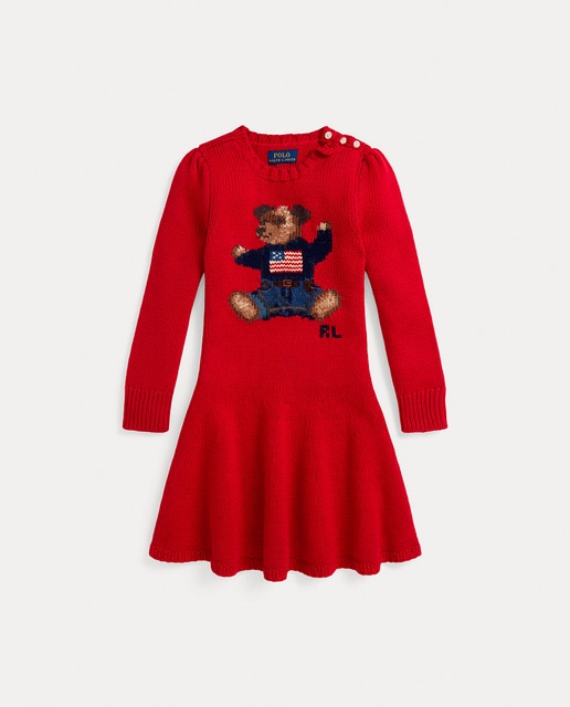 Imagen 0 de Vestido de niña de algodón con Polo Bear