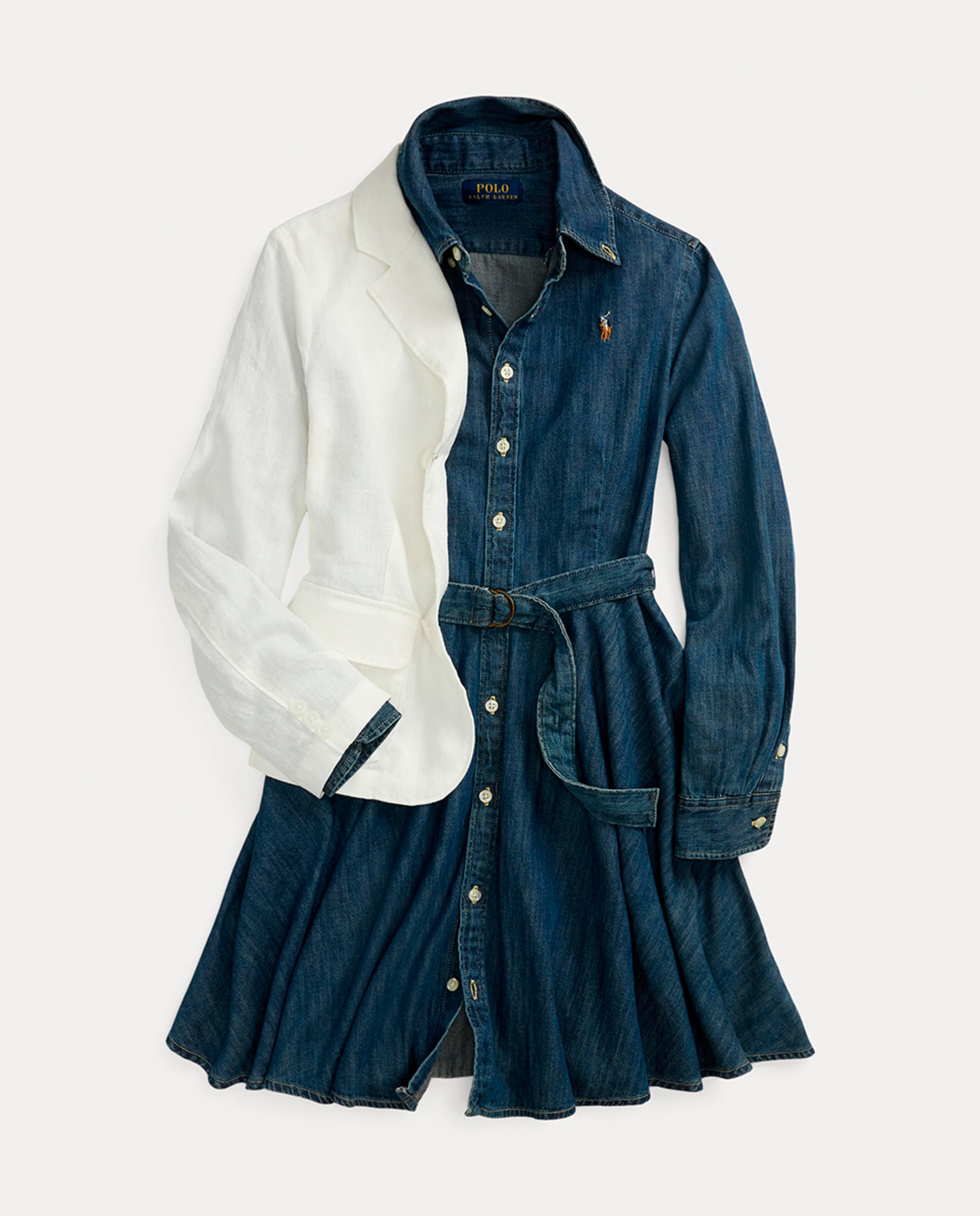 Vestido de Ganga com Corte de Camisa Azul-índigo-9