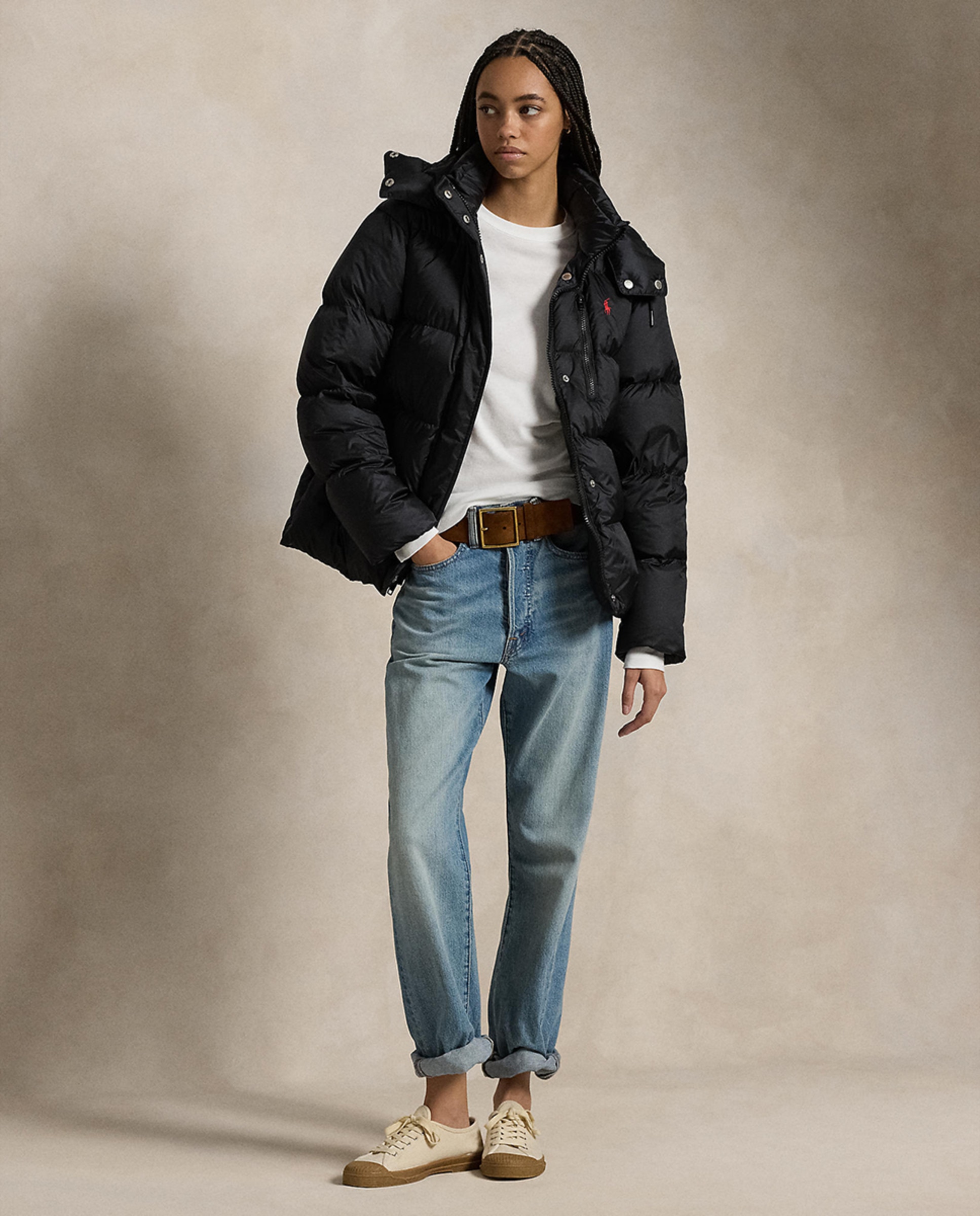 Blusão Acolchoado com Capuz e Logótipo Preto-7