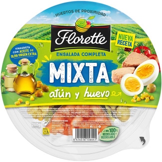 Ensalada Completa mixta de atún huevo y vinagreta con aceite de oliva virgen extra tarrina 260 g - Florette