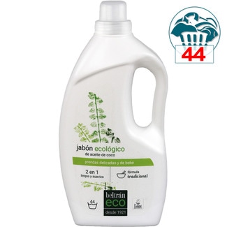 detergente líquido ecológico 2 en 1 de aceite de coco para prendas delicadas y de bebé botella 44 dosis - Beltran Eco