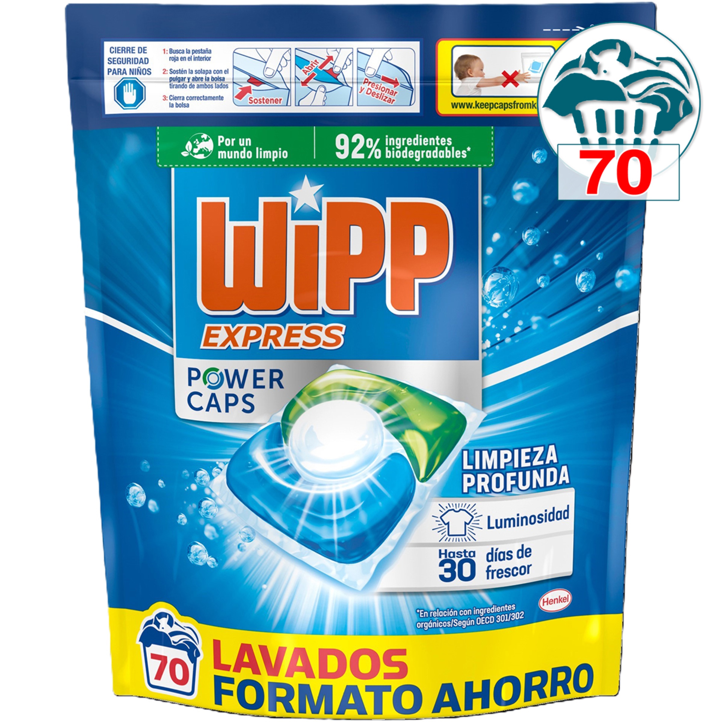 detergente cápsulas Power Caps Limpieza Profunda bolsa 70 capsulas