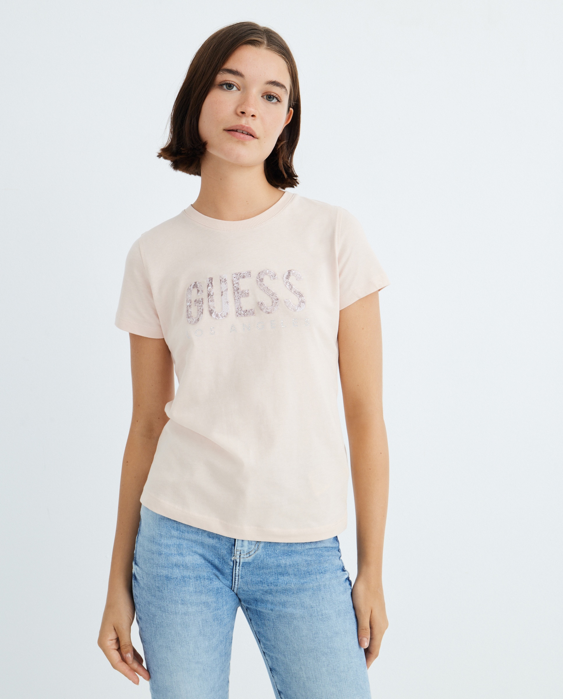 T-shirt de Manga Curta com Logótipo Rosa-claro-1