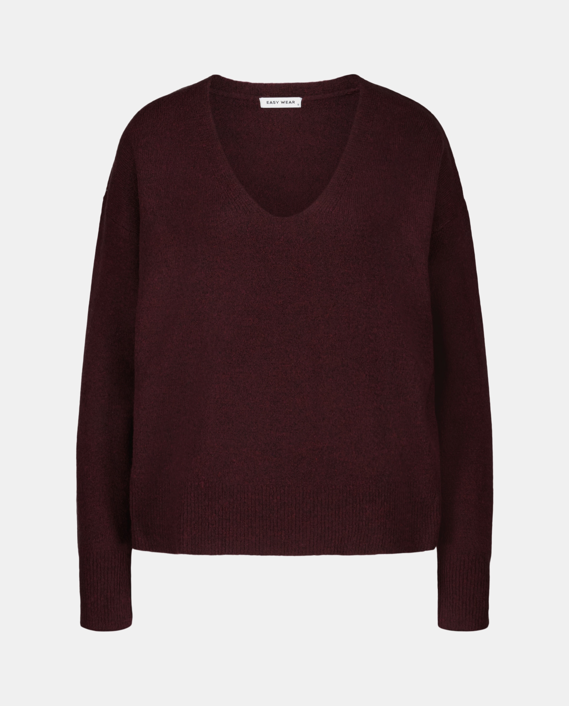 Camisola de Malha Grossa com Decote em Bico Bordeaux-5