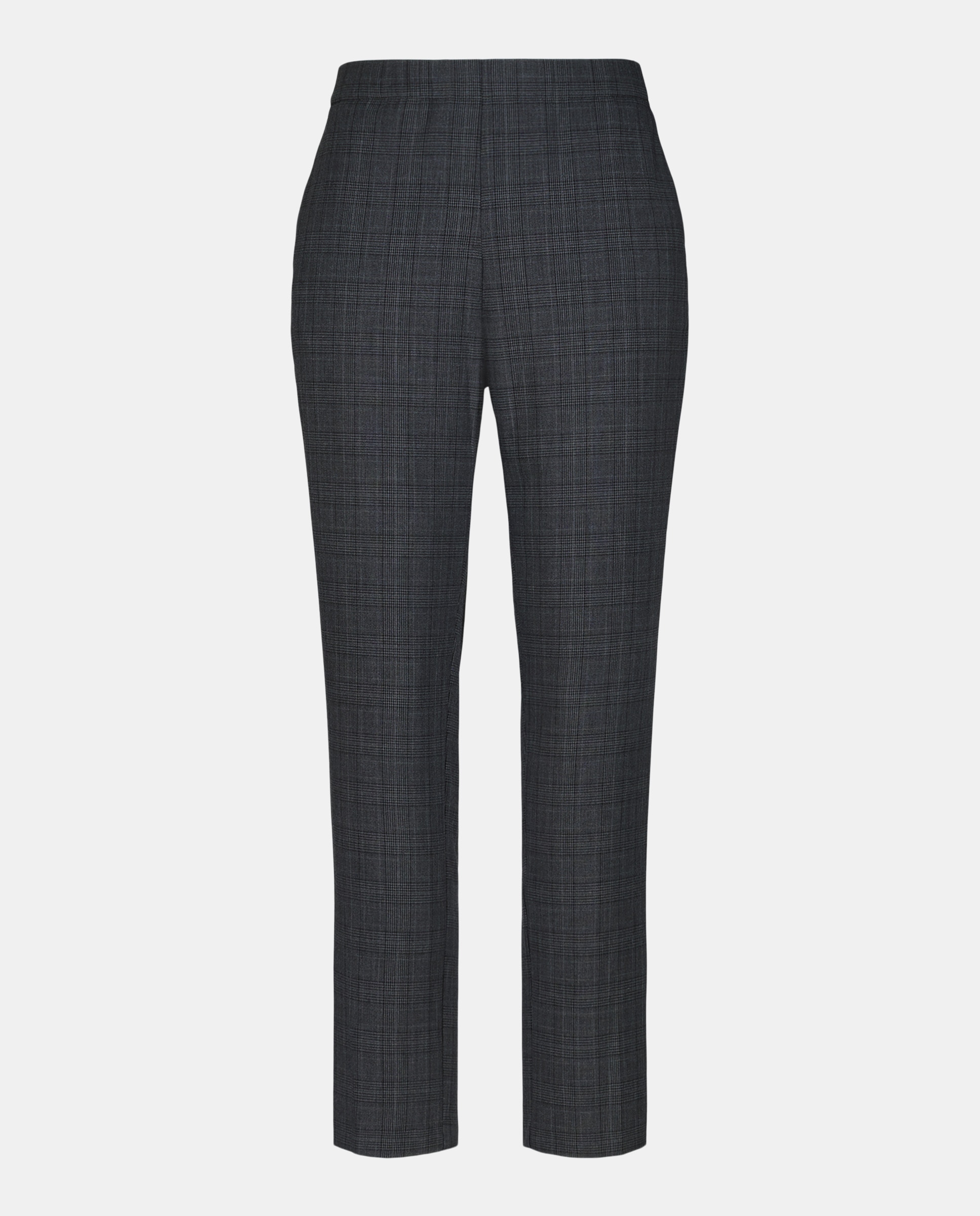 Calças Semi Skinny com Elástico e Estampado aos Quadrados 820 Cinzento Médio-4