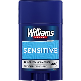 Expert desodorante Sensitive en stick 48h con aloe vera y 0% alcohol envase 50 ml - Williams
