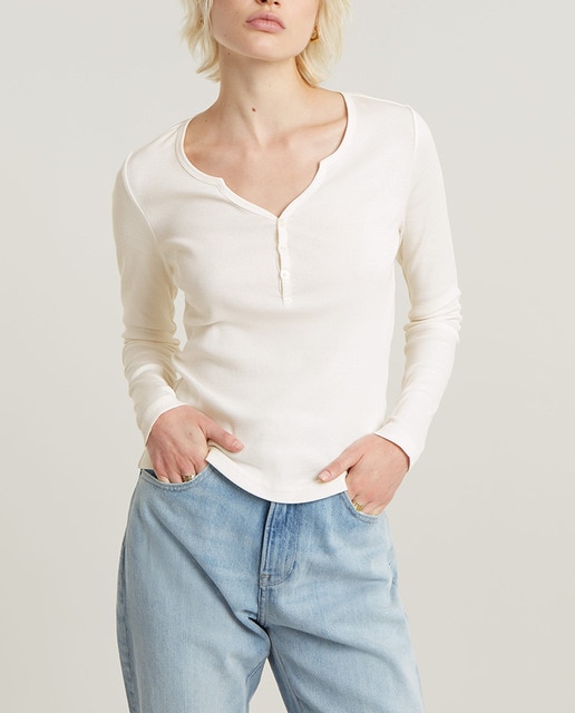 Imagen 0 de Top Deep V-Neck Henley Indigo de mujer