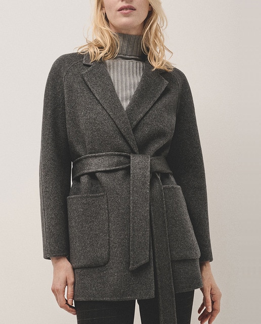 Imagen 0 de Abrigo de mujer corto cruzado doble faz con cinturón