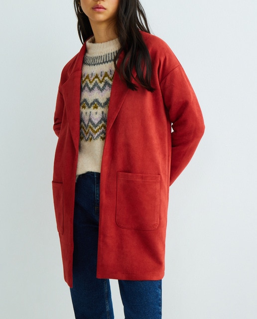 Imagen 0 de Abrigo de mujer ligero de antelina con mangas 3/4 y cuello de solapa