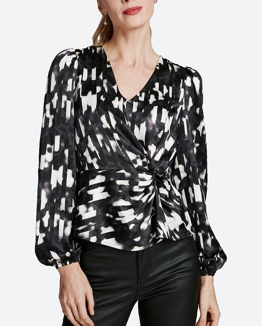 Imagen 0 de Blusa de mujer de manga larga con nudo lateral
