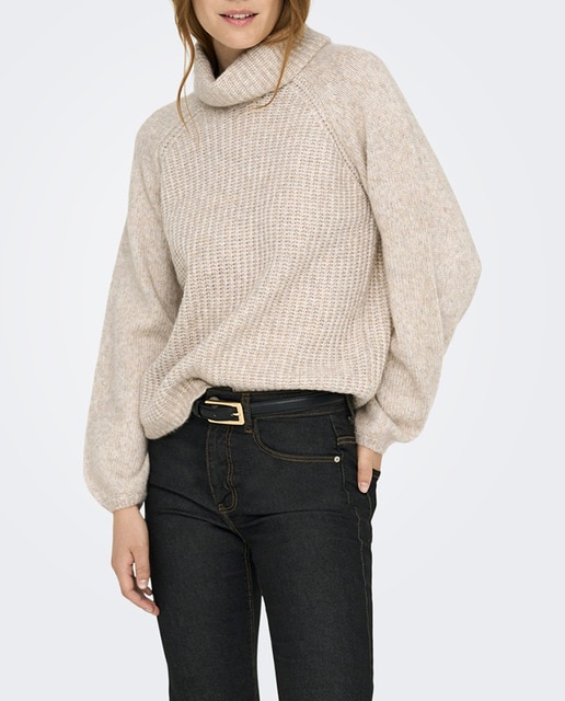 Imagen 0 de Jersey de mujer de punto con cuello subido y mangas abullonadas