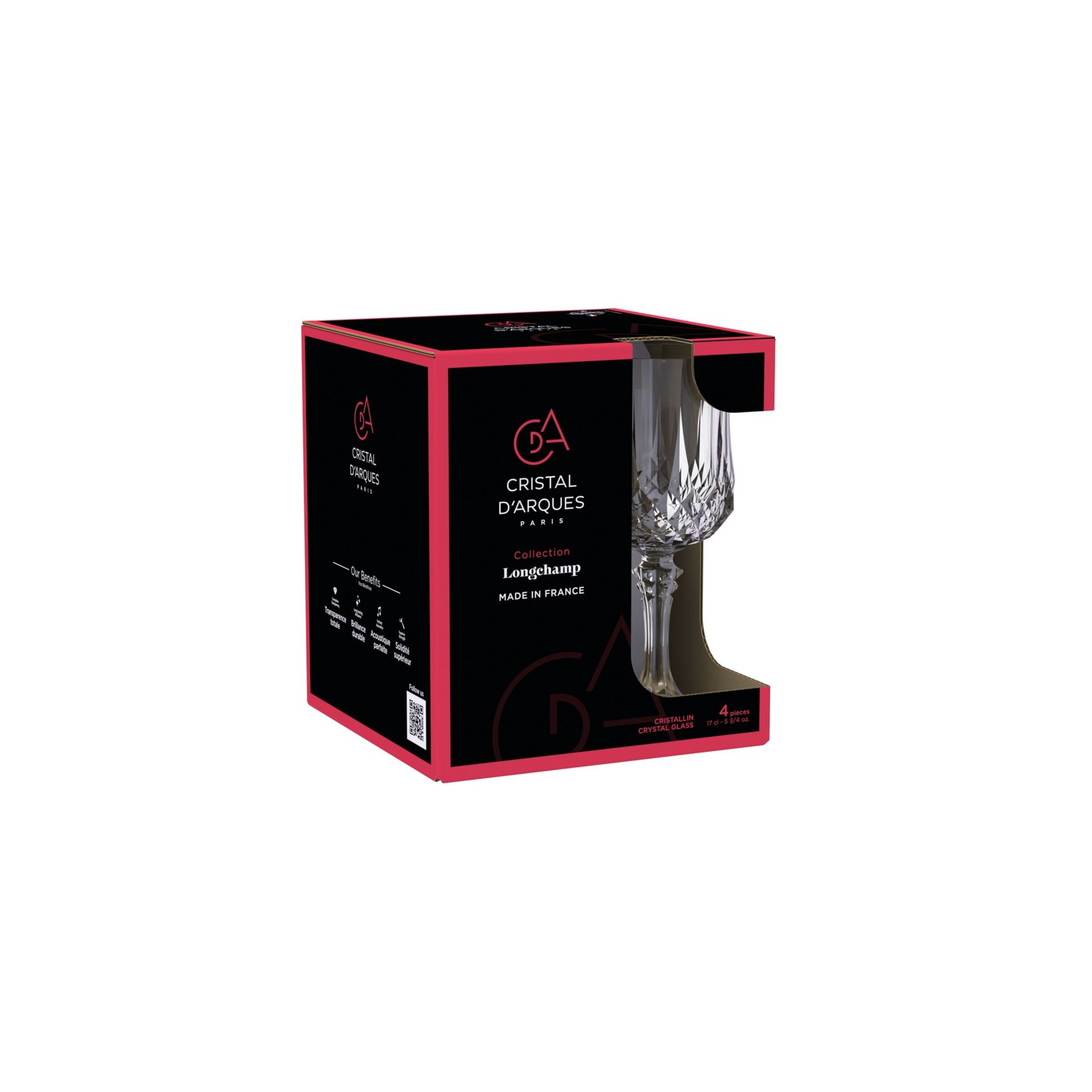 Juego de 4 copas de champán de cristal Longchamp Cristal d'Arques Transparente-2