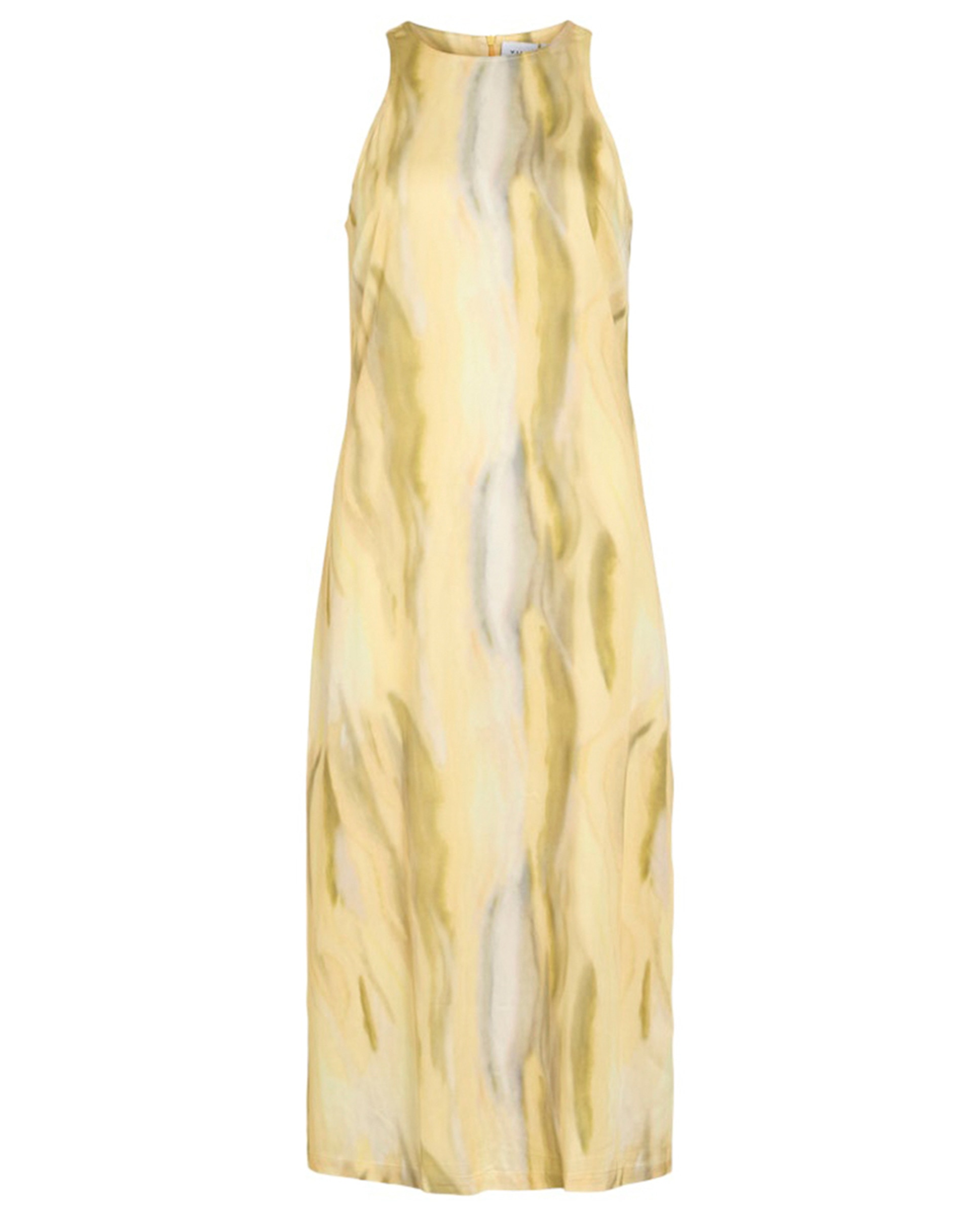 Vestido Midi sem Mangas e com Decote Redondo Amarelo-5