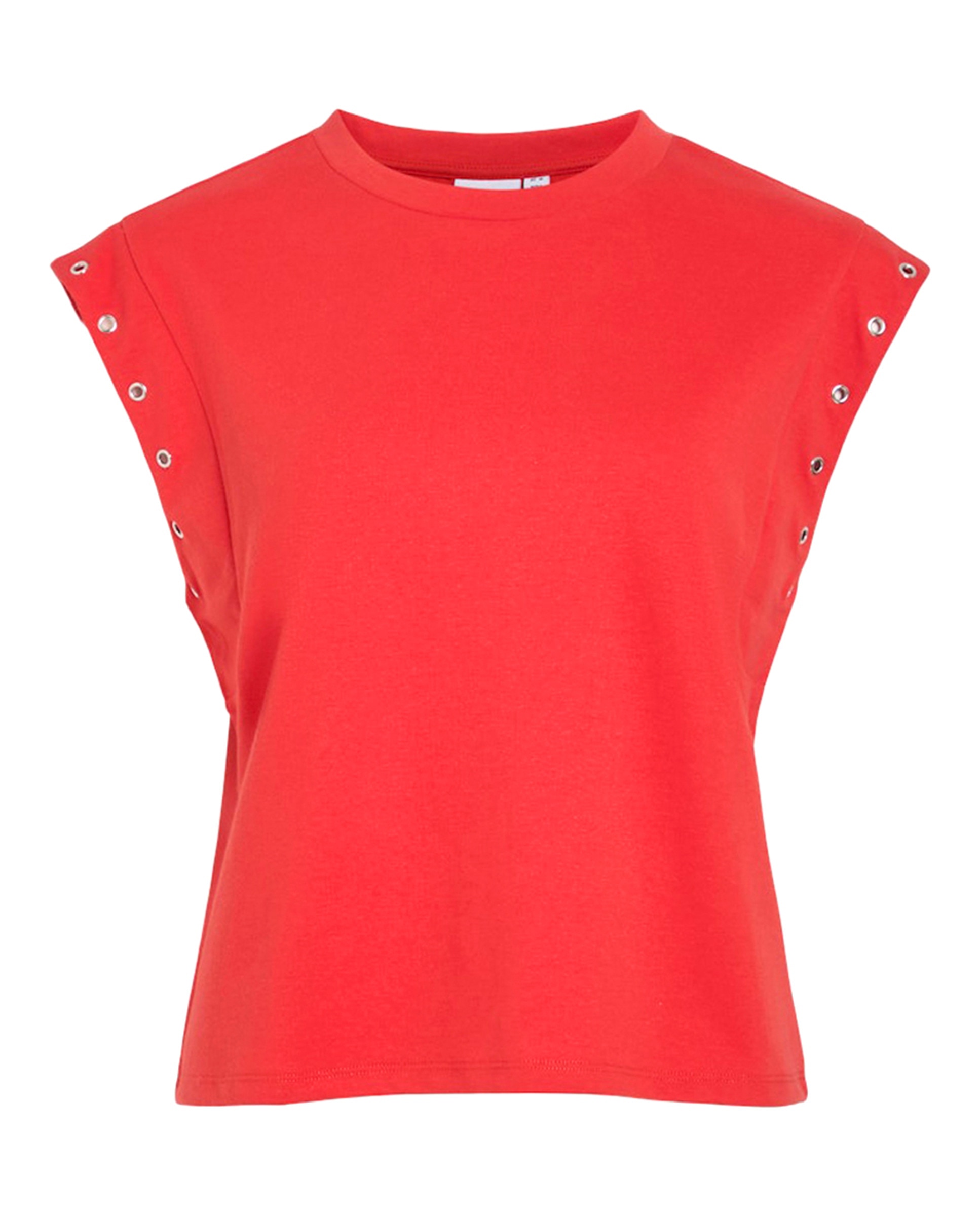 T-shirt sem Mangas com Decote Redondo e Corte Regular Vermelho-5
