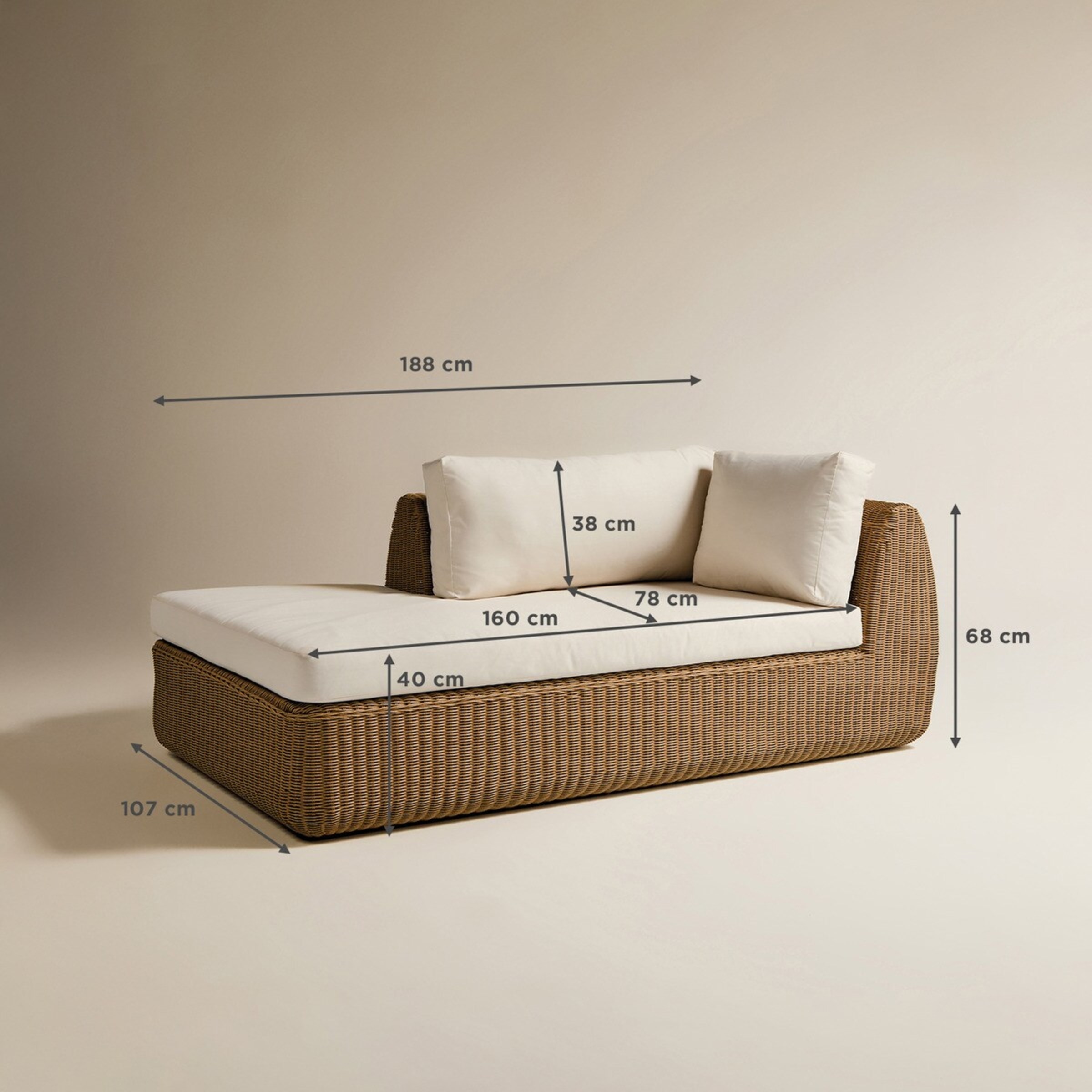 Módulo de Chaise-Longue Direita para Sofá de Jardim Ibiza Natural-7