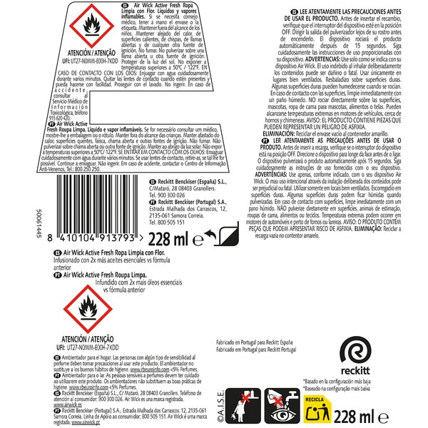 automatischer Lufterfrischer Diffuser Active Fresh Frische Wäsche mit Flor mit ätherischen Ölen Nachfüllpackung