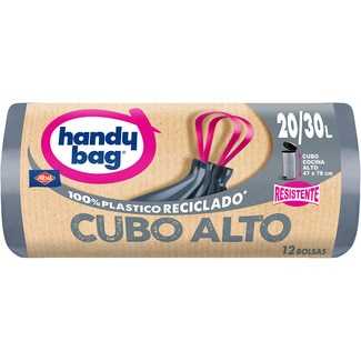 bolsas de basura reciclada resistente 47X78 cm 20/30 litros para cubo alto rollo 12 unidades - Handy Bag