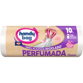 bolsas de basura reciclada perfumada 45x45 10 litros para cubo baño y papelera rollo 12 unidades - Handy Bag