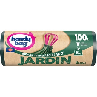 bolsas de basura reciclada especial jardín 82x90 100 litros para cubo industrial rollo 8 unidades - Handy Bag