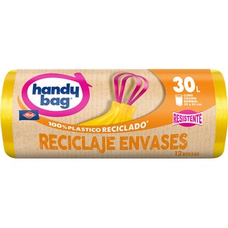 bolsas de basura reciclada resistente 55x63 30 litros para cubo cocina normal rollo 12 unidades - Handy Bag