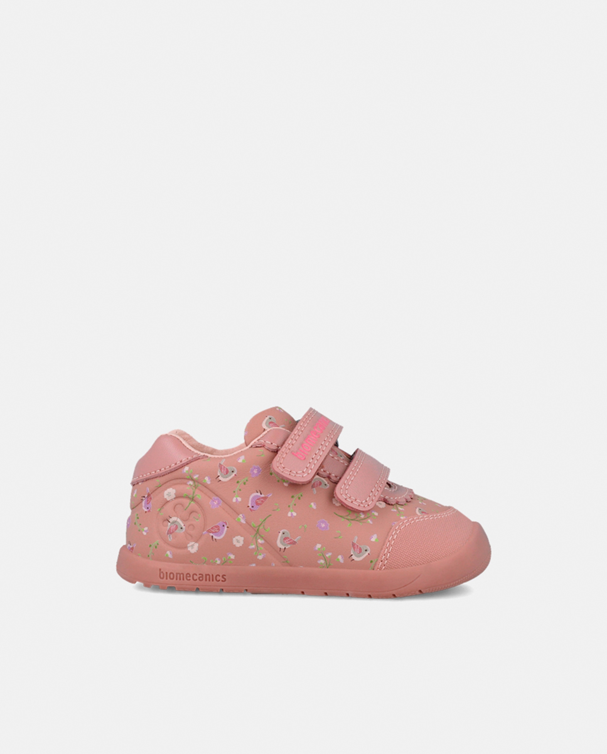 Sapatos em Pele com Velcro Duplo Rosa-1
