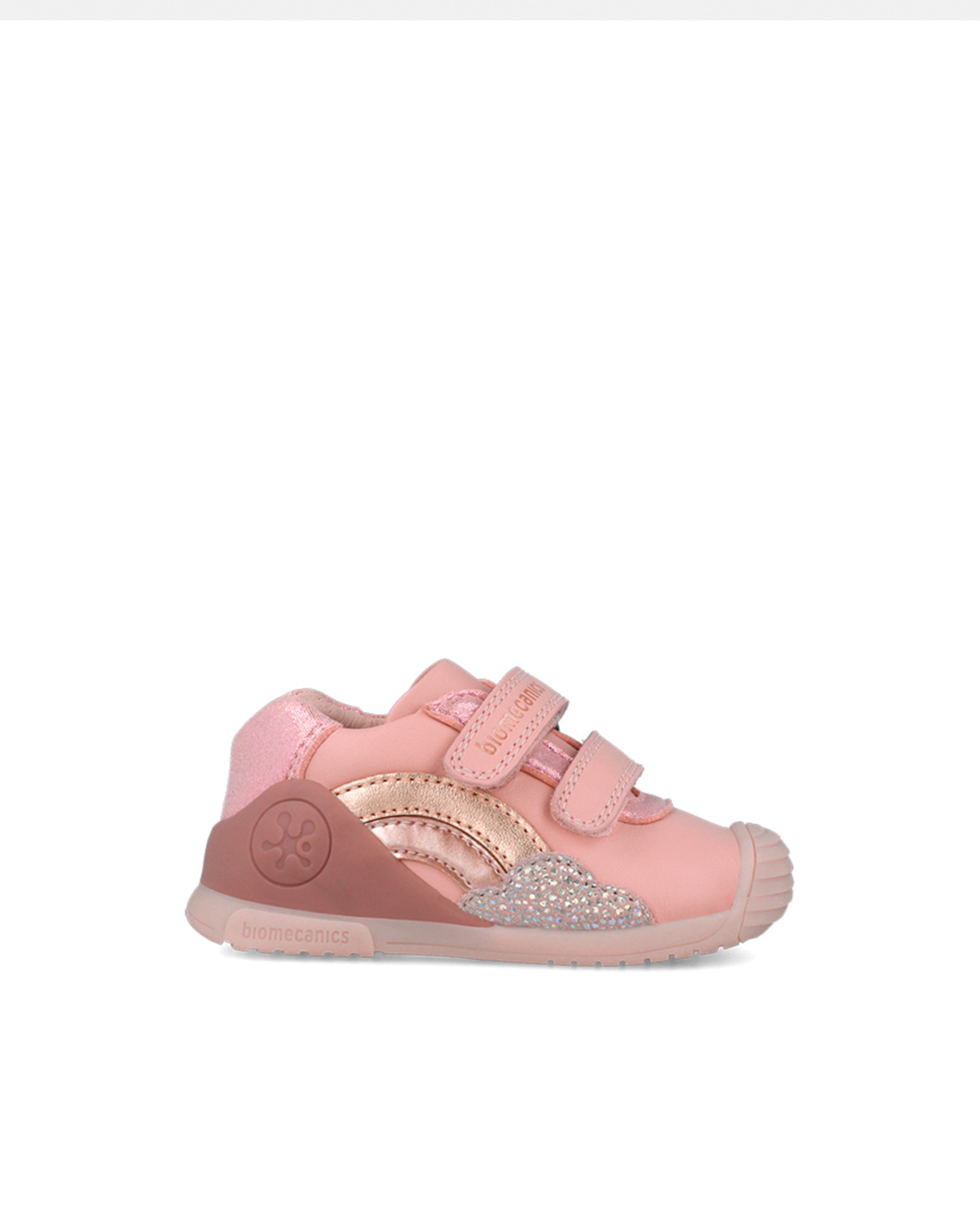 Sapatos em Pele com Velcro Duplo Rosa-1