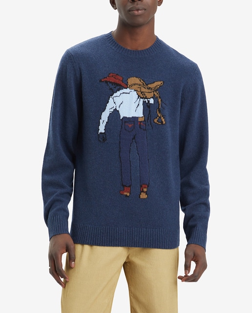 Imagen 0 de Jersey de hombre de manga larga con cuello redondo y dibujo frontal