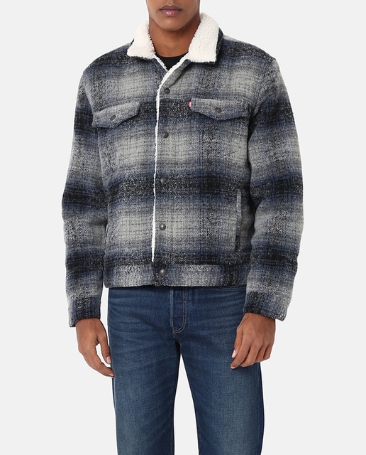 Imagen 0 de Cazadora de hombre con interior de borreguito de cuadros ajuste regular