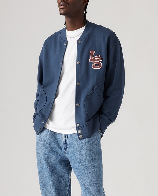 Imagen 0 de Cazadora tipo bomber de hombre azul con logo fit regular