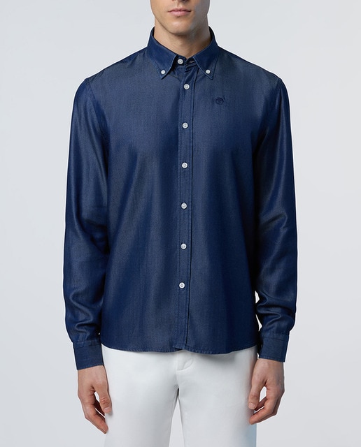 Imagen 0 de Camisa denim de tencel con botón en cuello de hombre