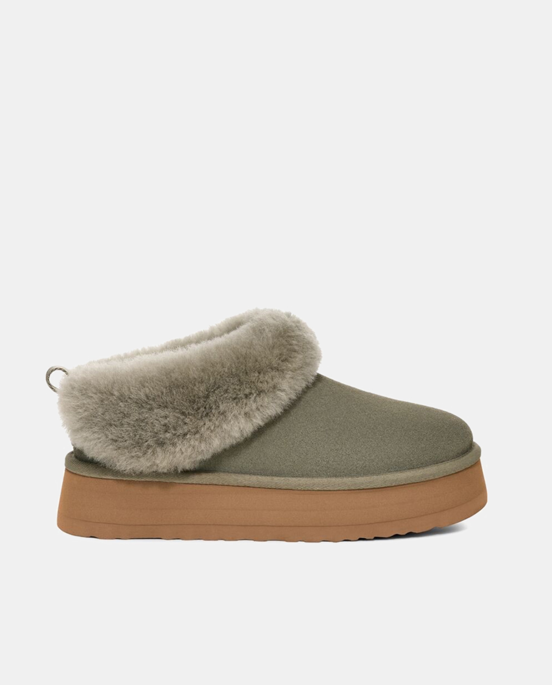 Botins Rasos Tazzelle em Pele e com Pelo Exterior Verde Musgo-1
