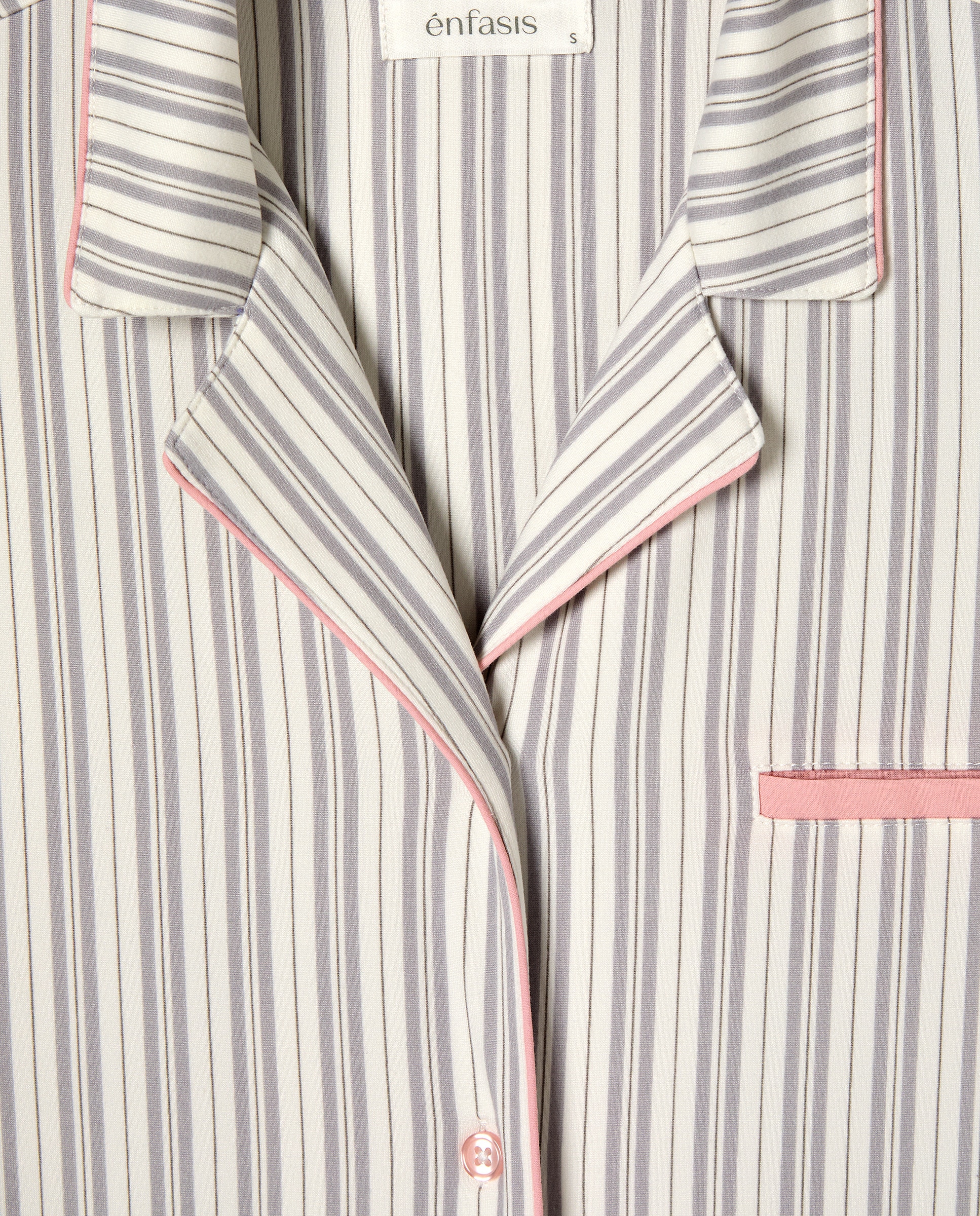 Camisa de Dormir Tipo Camiseiro às Riscas com Botões Cinzento-claro-4