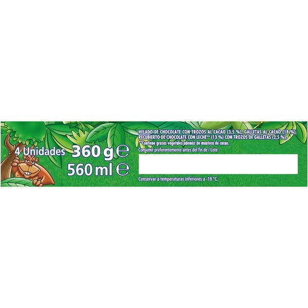 Jungly Eis Schokoladensandwich mit Kakaokeksen 4 Stück Karton 560 ml