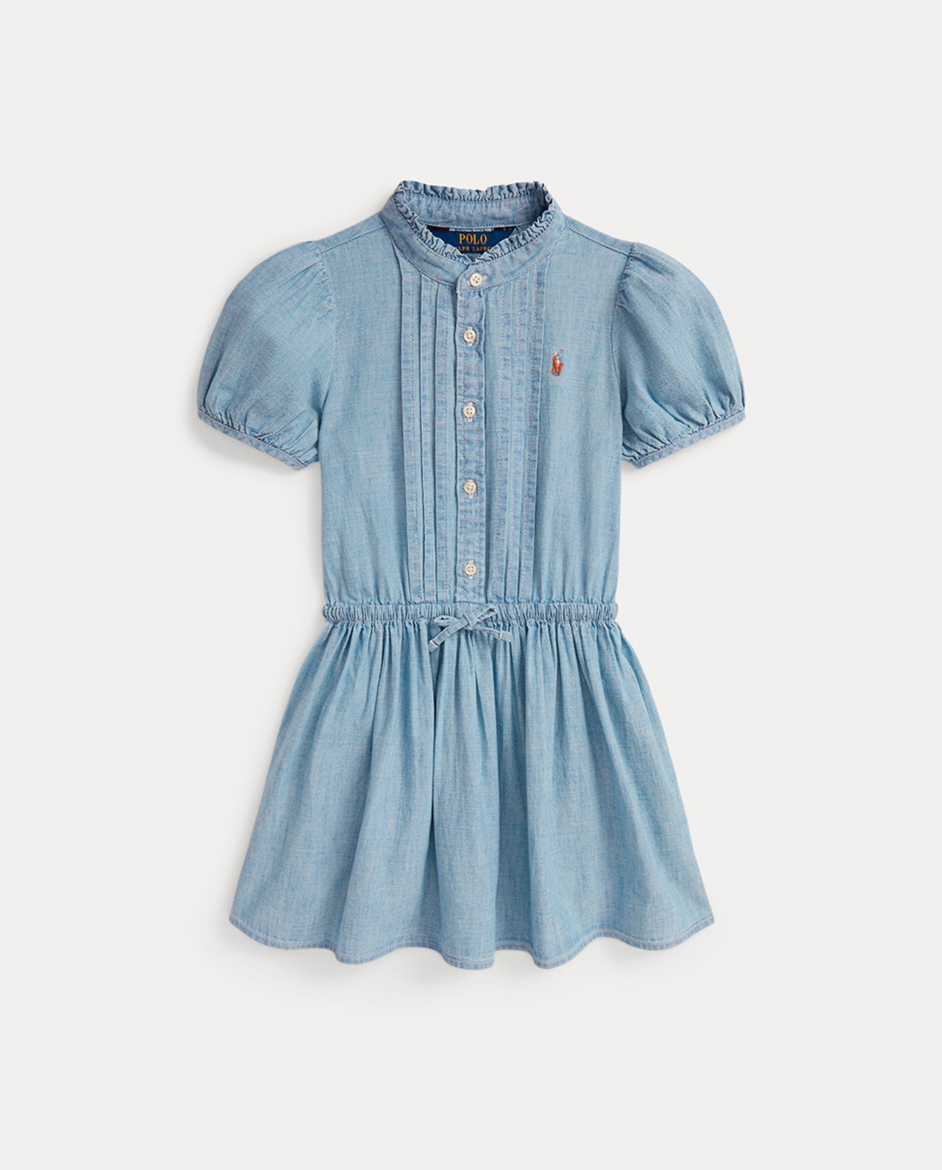 Vestido de Algodão com Manga Curta Azul-claro-1