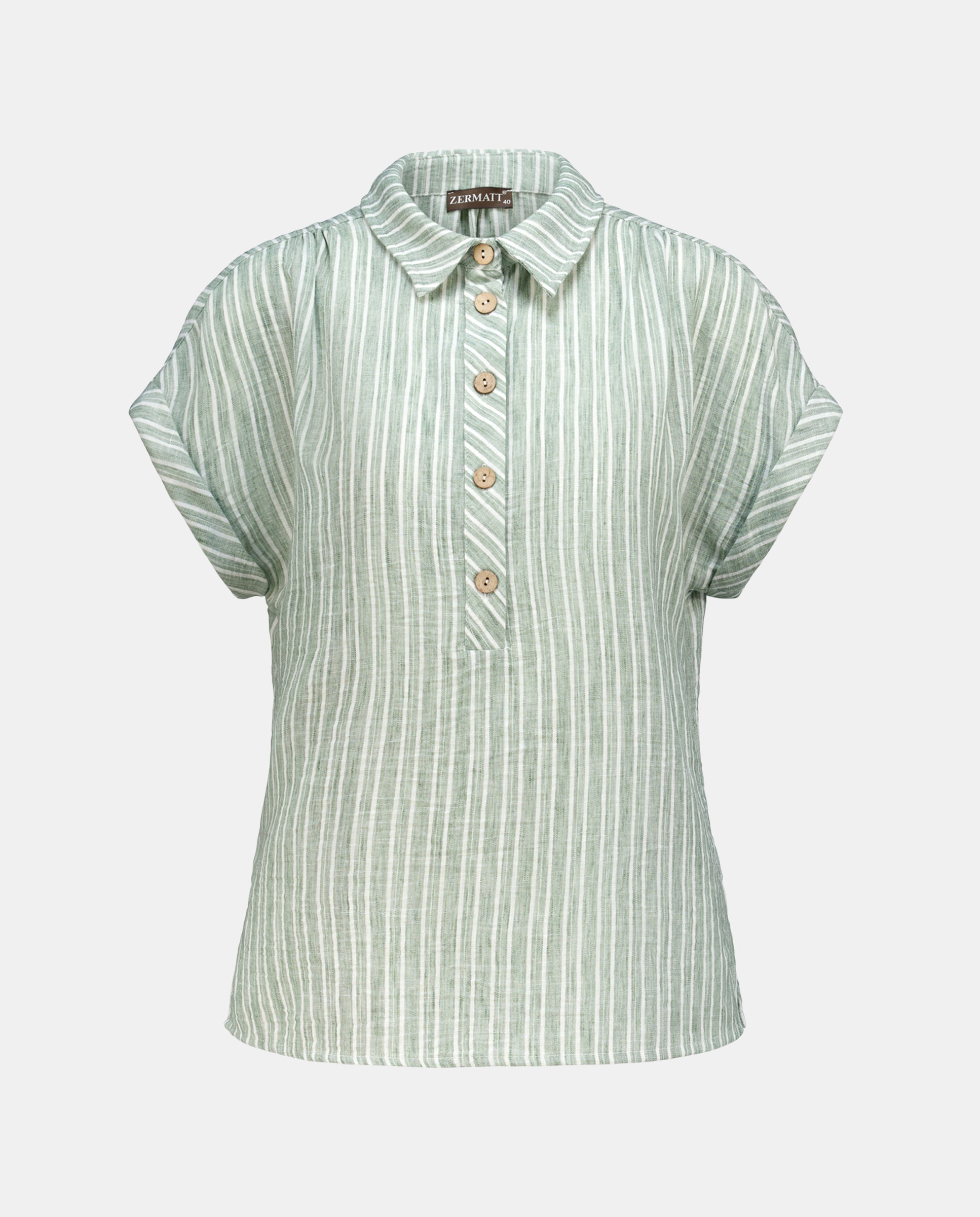 Camisa de mulher às riscas com manga curta Verde-4